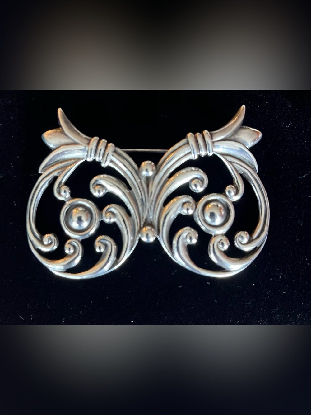 Vintage Los Castillo Taxco Silver Scroll Brooch - Silver 521